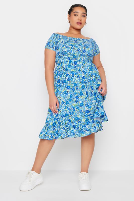 YOURS - Robe Midi Bardot Bleue Floral