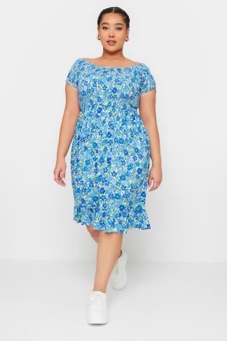 YOURS - Robe Midi Bardot Bleue Floral