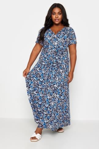 YOURS - Robe Noire Floral Bleu Cache-Coeur