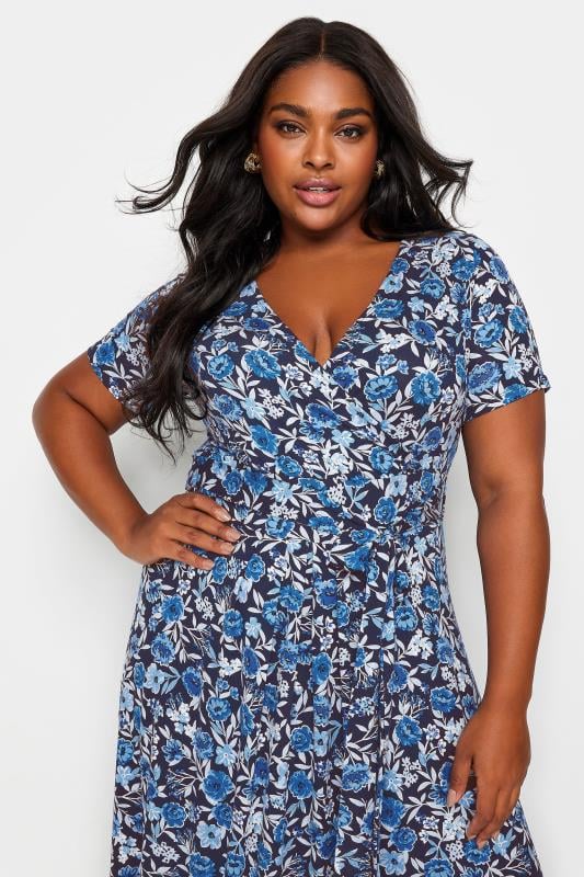 YOURS - Robe Noire Floral Bleu Cache-Coeur