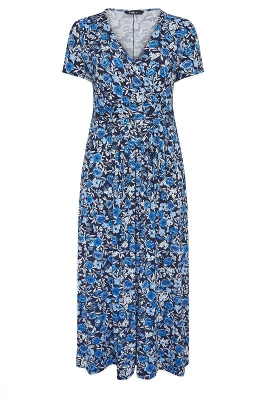 YOURS - Robe Noire Floral Bleu Cache-Coeur