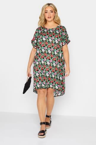 YOURS - Robe Verte Floral Coupe Droite